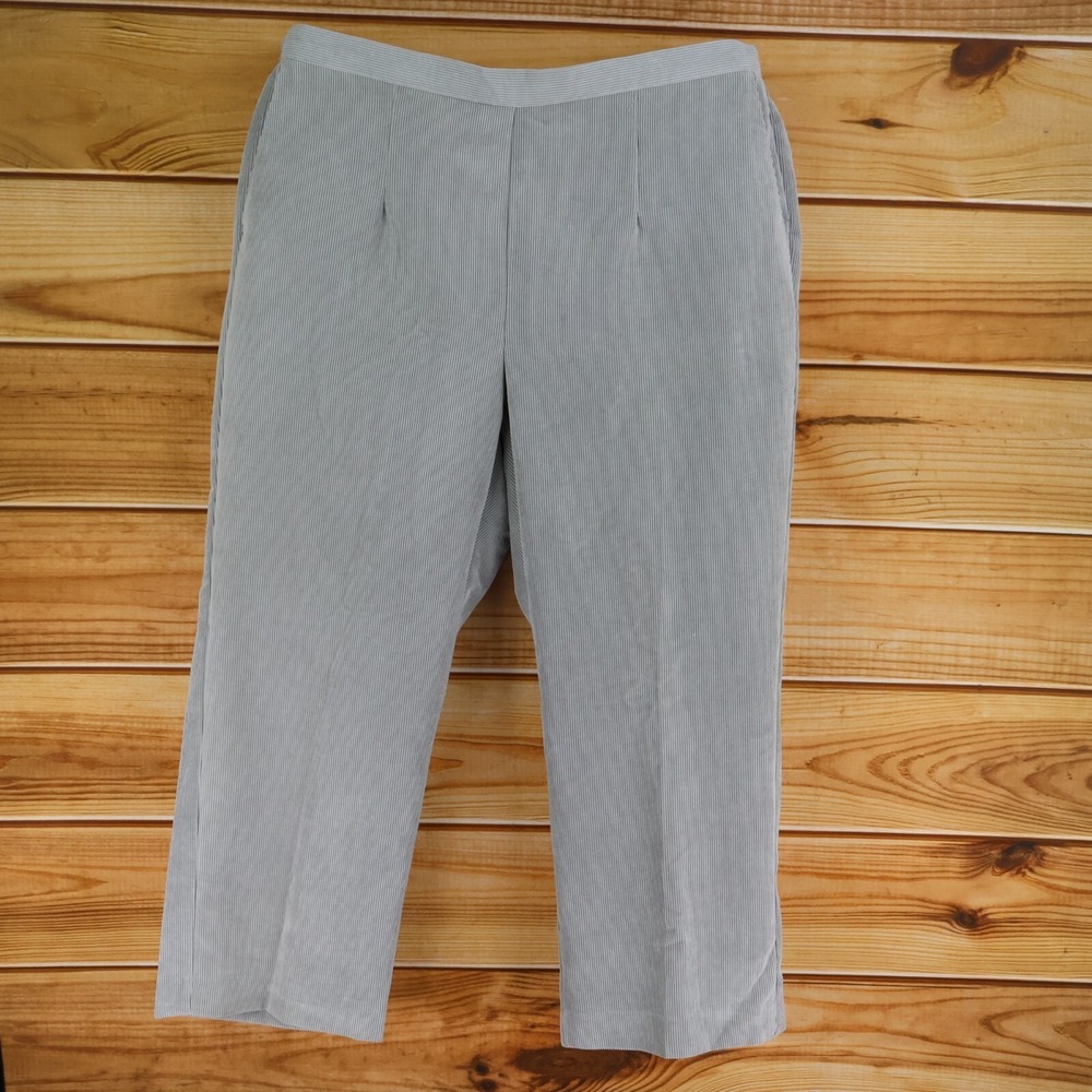 Alfred Dunner Corduory Pants Womens Size 18W Gray Stretch Waist‎ Pockets NWT $52